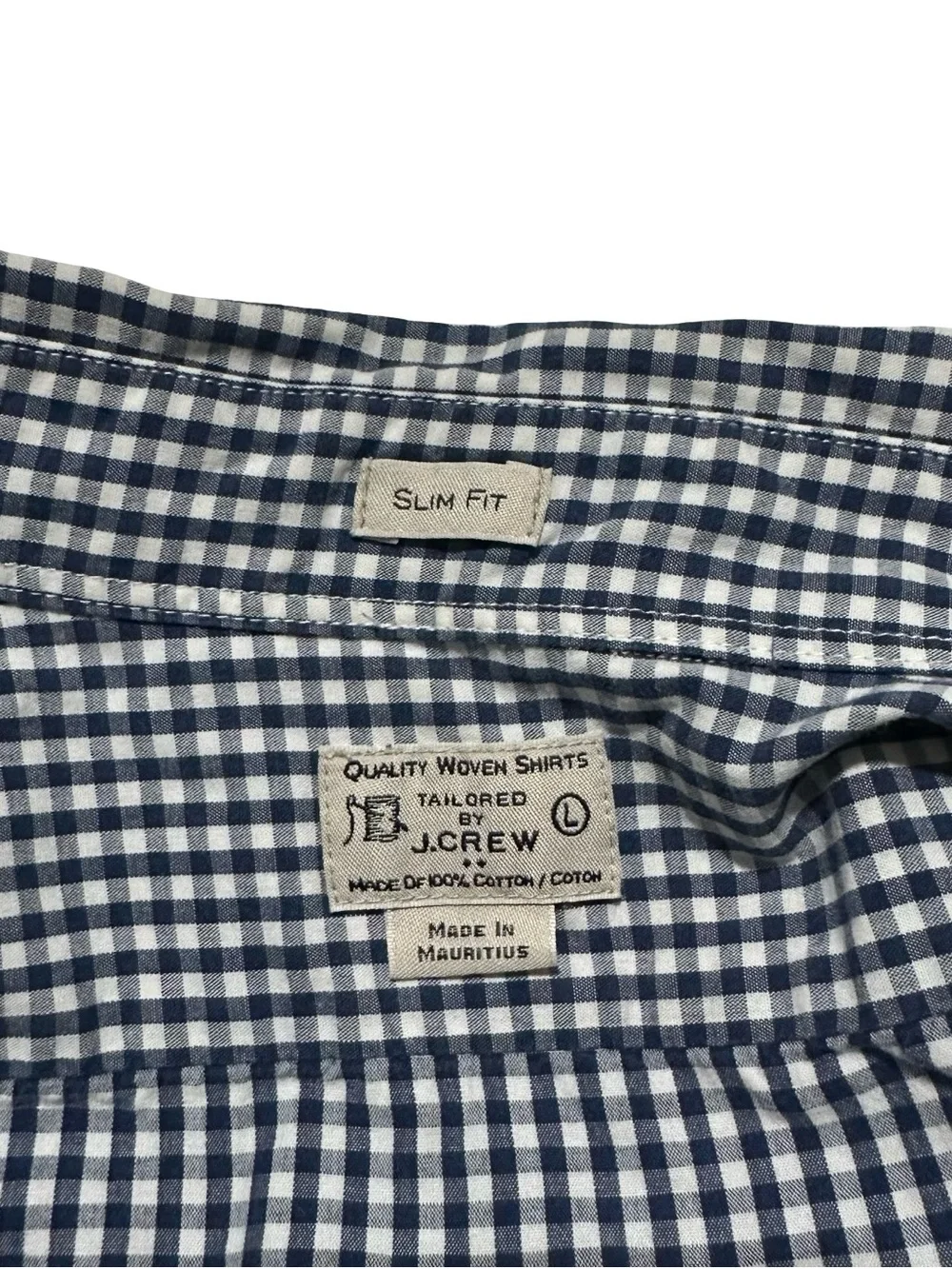 J Crew Slim Fit Gingham Check Dress Shirt Blue White Button Down Sz L Cotton